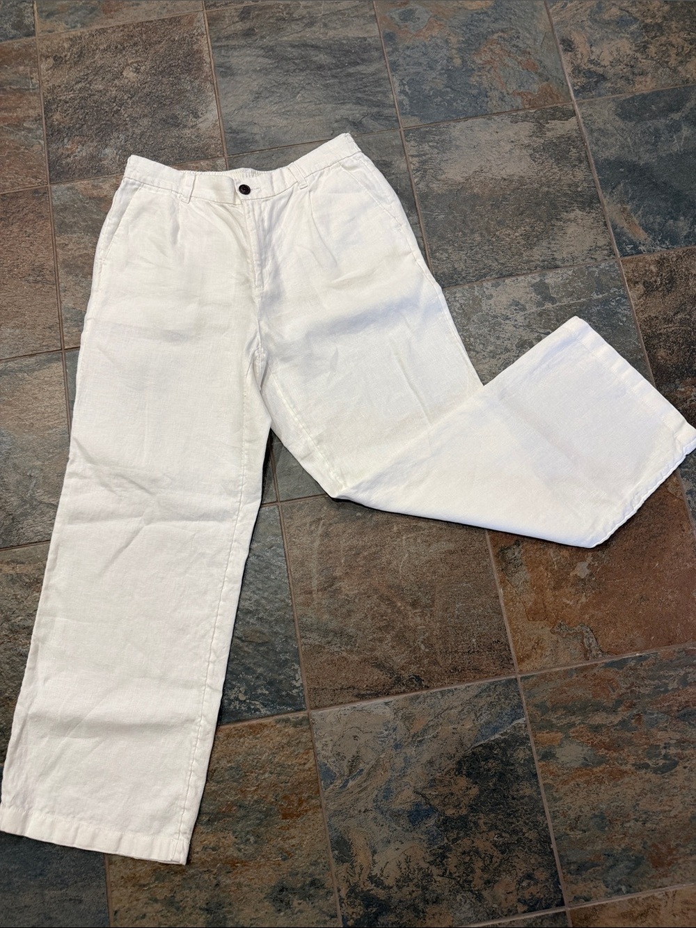 Lands' End White Wide-Leg Cotton-Linen Pants